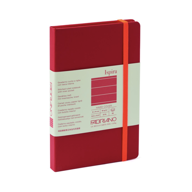 Fabriano Ispira Hard-Cover Notebooks Lined, 3.5" x 5.5" RED 96