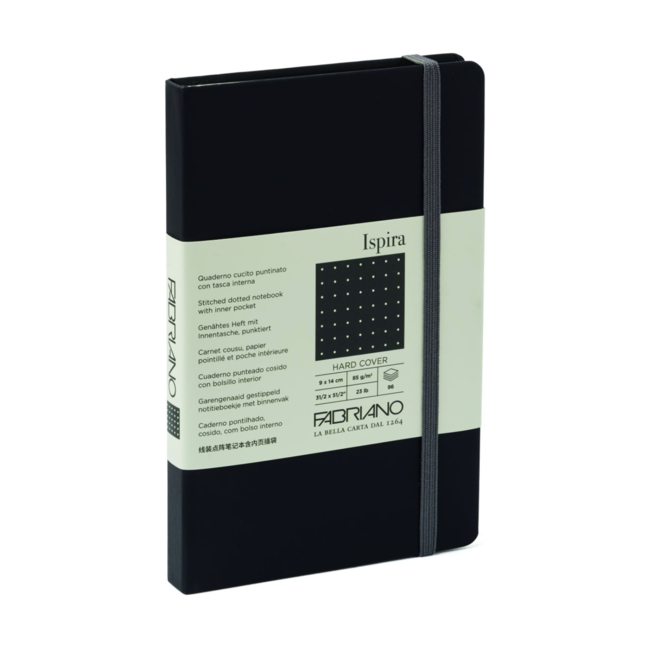 Fabriano Ispira Hard-Cover Notebooks Dotted, 3.5" x 5.5" BLK 96