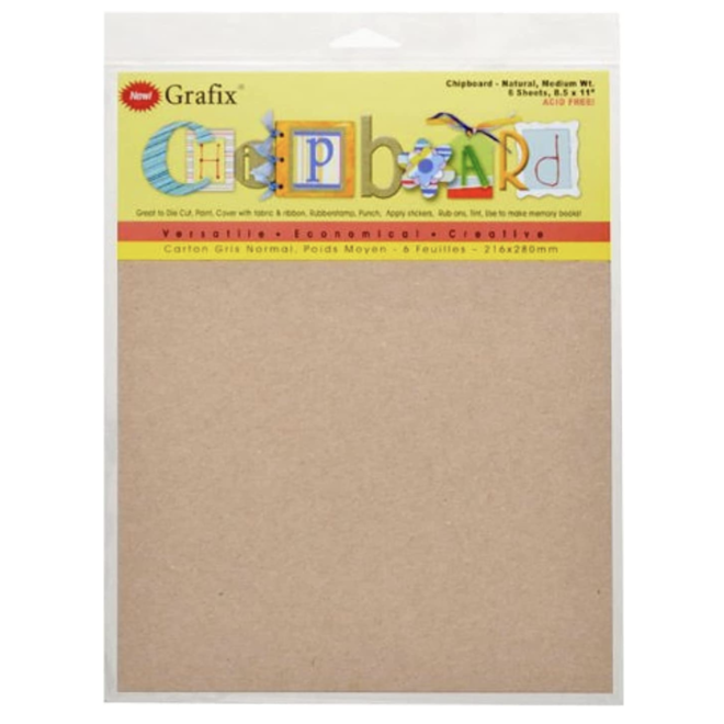 Grafix 8-1/2" By 11" Natural Chipboard Sheet, Pack Of 6