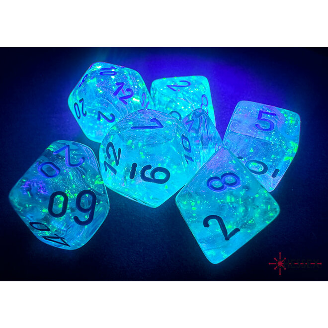 Chessex 7 Die Set - Borealis: Icicle w/ Light Blue Writing - Luminary