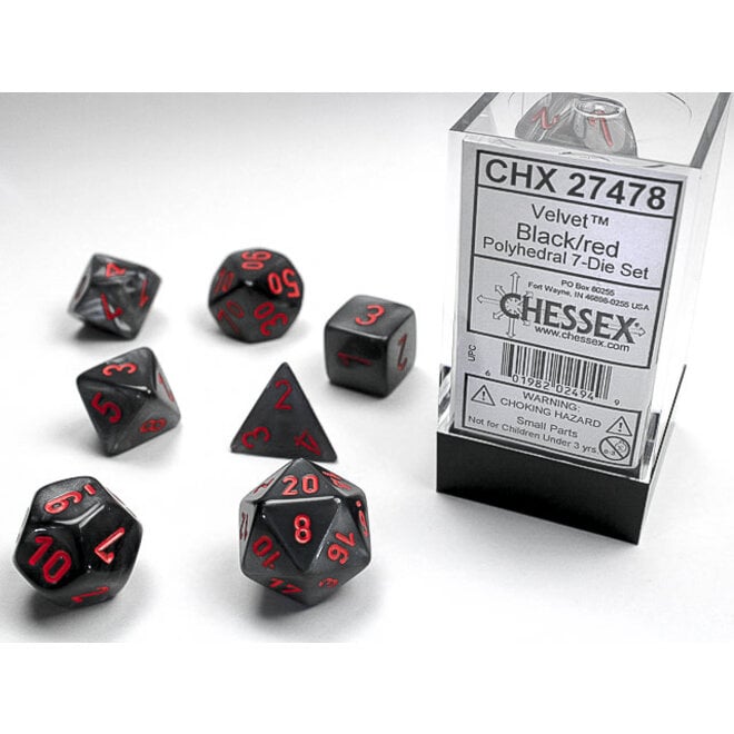 Chessex - 7 Die Set - Velvet - Black/Red Writing