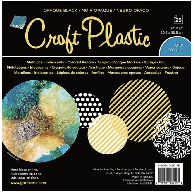 Craft Plastic Opaque Black 25 sheets 12x12