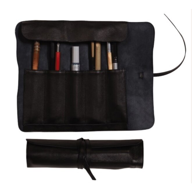 Flying Spirit Genuine Leather Pencil / Brush Roll - Black