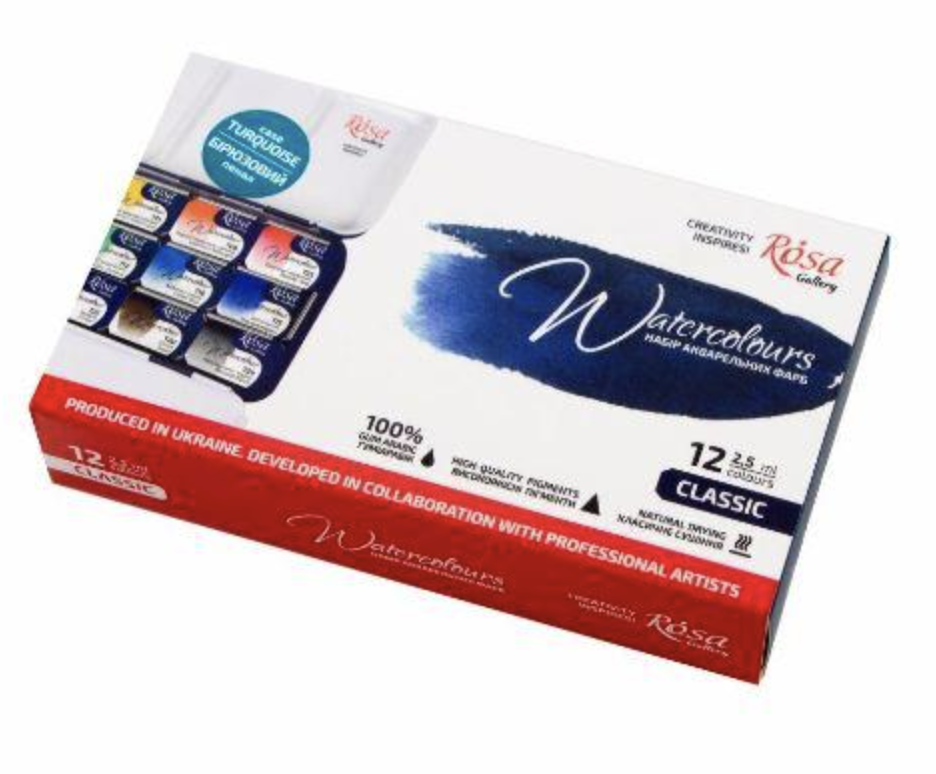 Set of watercolor paints Classic ROSA Gallery, metal case, 28 colors –  Wise Elk