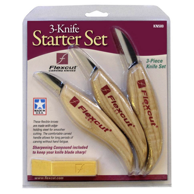 Flexcut Carving Knives - Starter Set - With Ergonomic Handles and Carbon Steel Blades, Set of 3