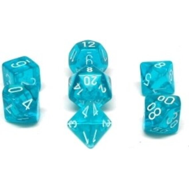 CHESSEX - 7 DIE SET - TRANSLUCENT - TEAL/WHITE WRITING