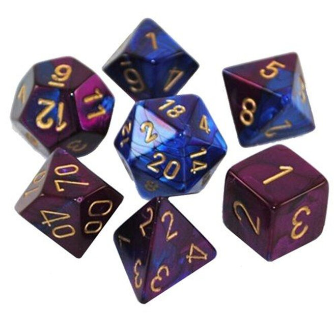 Chessex 7pc Polyhedral Dice Set - Gemini: Blue & Purple w/ Gold Writing