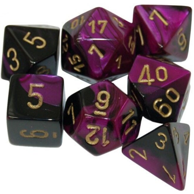 Chessex - 7 Die Set - Gemini - Black Purple/Gold Writing