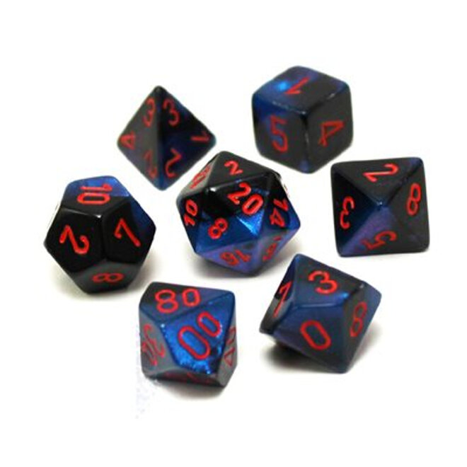 Chessex - 7 Die Set - Gemini - Black Starlight/Red Writing