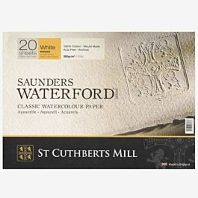 Saunders Waterford Rough Block White 300G / 140lb 16x12" 20 Sheets of Cotton Watercolour Paper