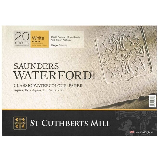 Saunders Waterford Rough Block White 300G / 140lb 14x10" 20 Sheets of Cotton Watercolour Paper