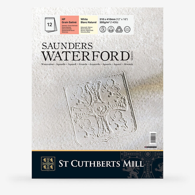 Saunders Waterford Hot Press Pad White 300G / 140Lb 410X310 12 Sheets Of Cotton Watercolour Paper