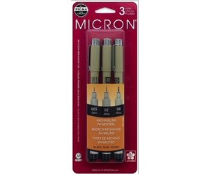 Pigma Micron Pen Set Of 6 Black-in Sizes 005 (.20Mm), 01 (.25Mm