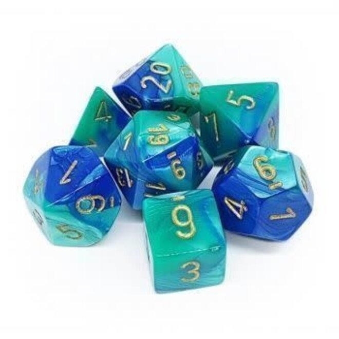 Chessex 7pc Polyhedral Dice Set - Gemini: Blue & Teal w/ Gold
