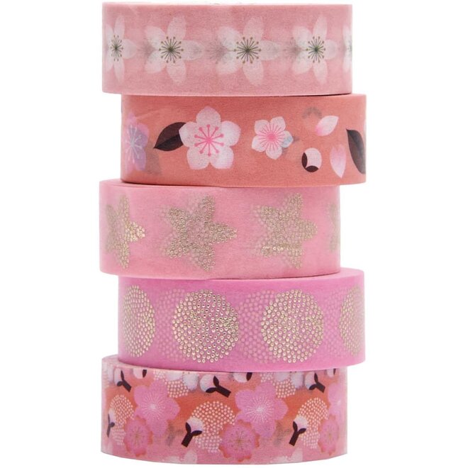 Rico Design Printed Washi Tape Sets, Sakura Cherry Blossom Set - 5/Pkg