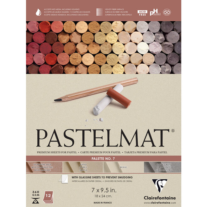 Clairefontaine Premium Pastelmat Pads, 18X24Cm 7" X 9.5" No. 7 - Assorted Sanguine Red, Sand, Beige, Dark Gray