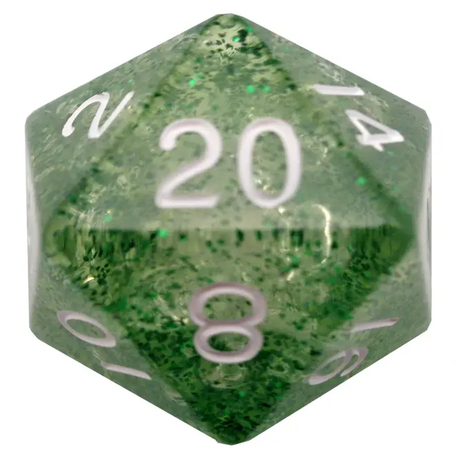 35mm Mega Acrylic D20 - Ethereal Green w/ White Writing