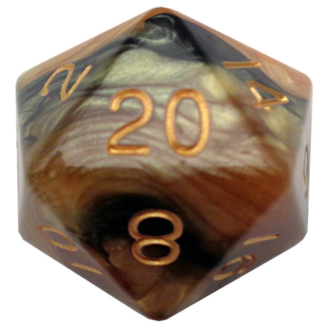35mm Mega Acrylic D20 - Black & Yellow W/ Gold Writing