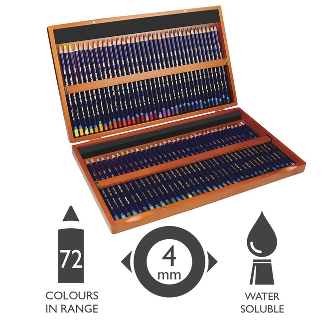 Derwent 72 Inktense Pencils In Wooden Box