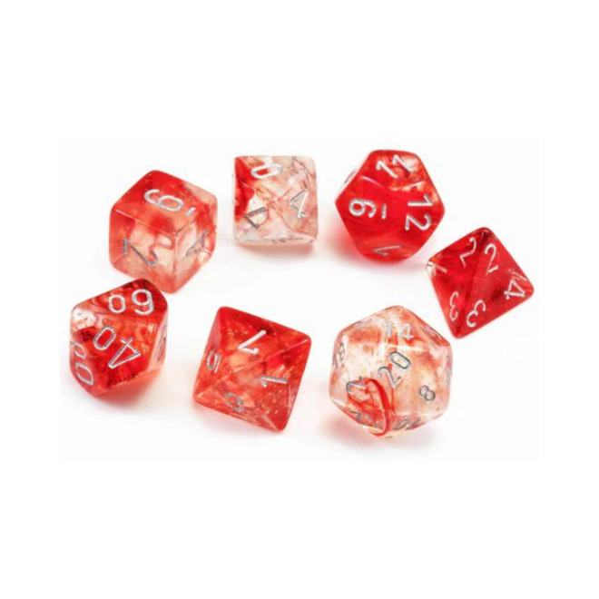 Chessex - 7 Die Set - Nebula - Red/Silver Writing - Glow