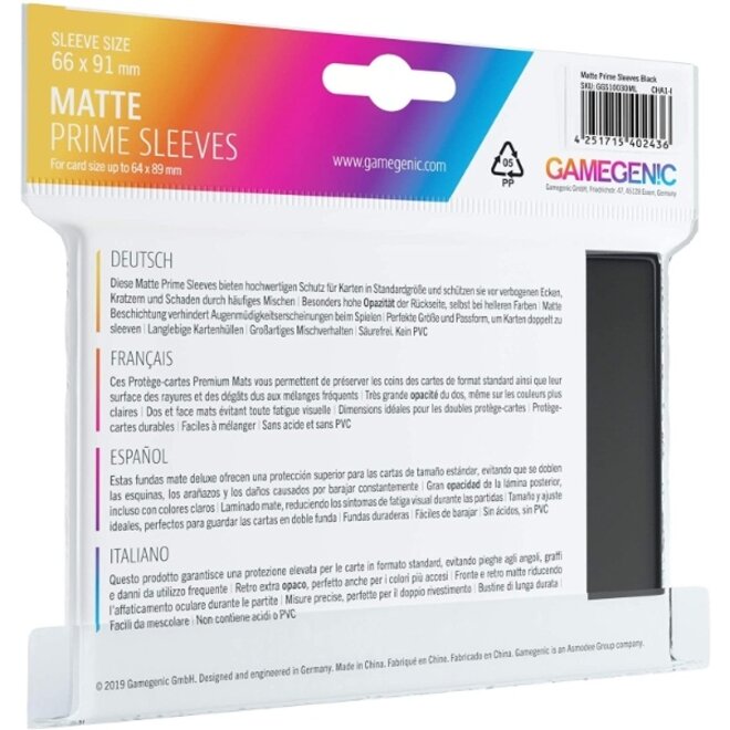 Gamegen!C: Sleeves: Matte Prime Sleeves - Standard Size, Card Size 64X89Mm (100 Sleeves) - Black