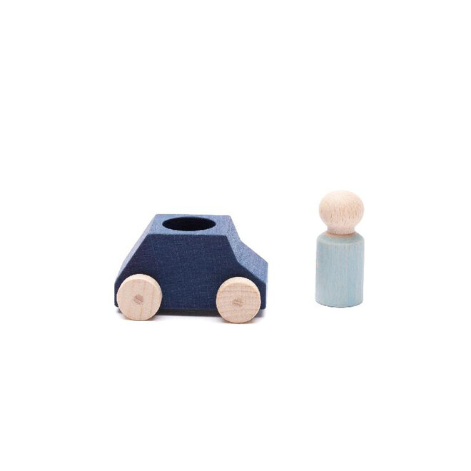Lubulona: Wooden Blue Car w/Grey figure