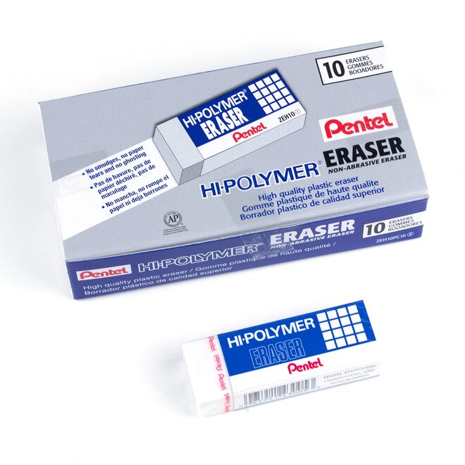 Pentel Hi Polymer Pencil End Eraser White Pack Of 10