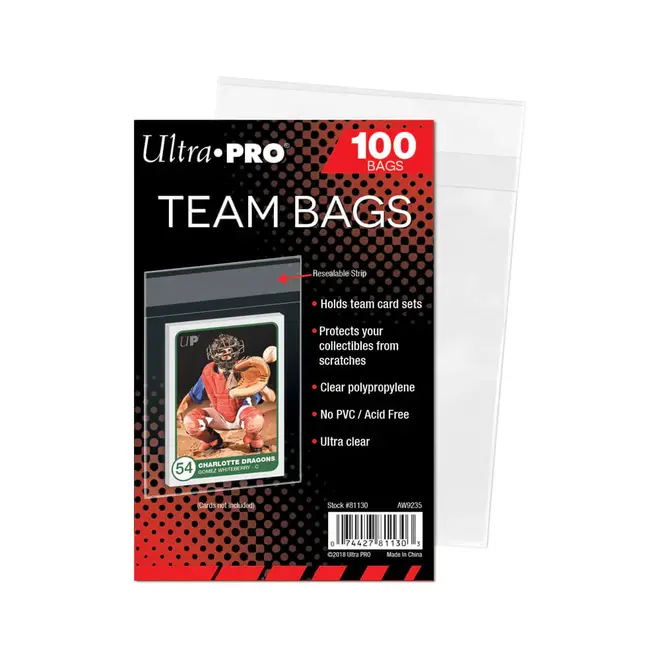 Ultra-Pro Team Bags/Sleeves, Resealable - 100 Pc