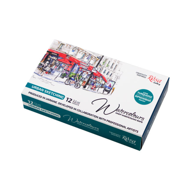 Rosa Gallery Urban Sketching 12 Color Full Pan Set - Turquoise Metal Case