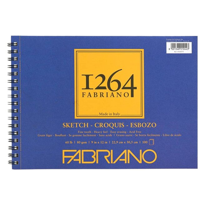 Fabriano 1264 Sketch Pads, Spiral-Bound, 9" x 12" Landscape - 60 lb. (80 gsm), 100 Shts./Pad
