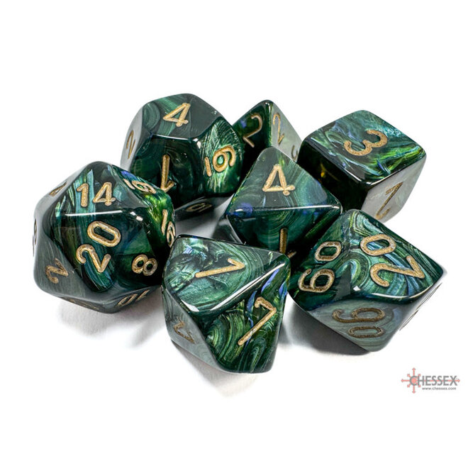 Chessex 7pc Polyhedral Dice Set - Scarab: Jade w/ Gold