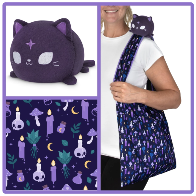 TeeTurtle Plushie Tote Bags - Witchy Whiskers Purple