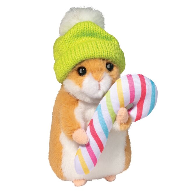 Douglas Cuddle Toy Plush Hamster w/Winter Hat & Candy Cane