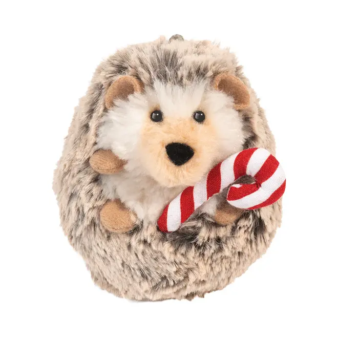 Douglas Cuddle Toy Plush - Mini Spunky Hedgehog Ornament w/ Candy Cane