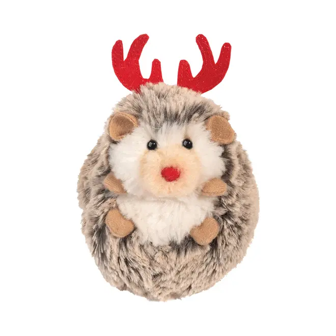 Douglas Cuddle Toy Plush - Mini Spunky Hedgehog Ornament w/ Red Nose & Antlers