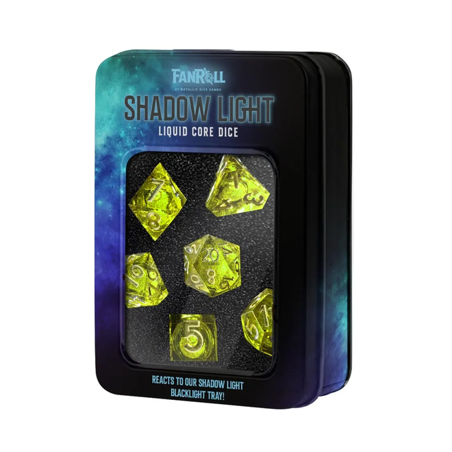 FanRoll Elixir Liquid Core Polyhedral Dice Set - Shadow Light (UV Reactive) 7pc