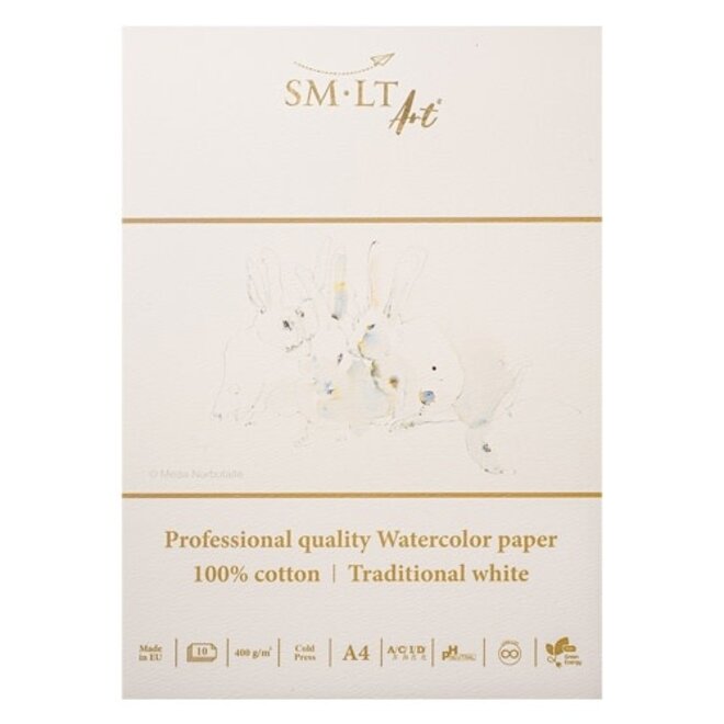 SM-LT Art 100% Cotton Watercolour Paper - 400g, Cold Press, A4, 10 Sheets - Traditional White
