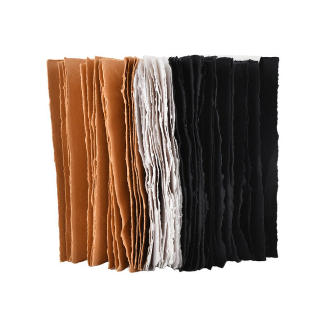 Lamali Tresor Soft Cover Handmade 5.9x8.3" Journal - Tan (32 White 32 Tan 32 Black 100% Cotton Rag Pages)