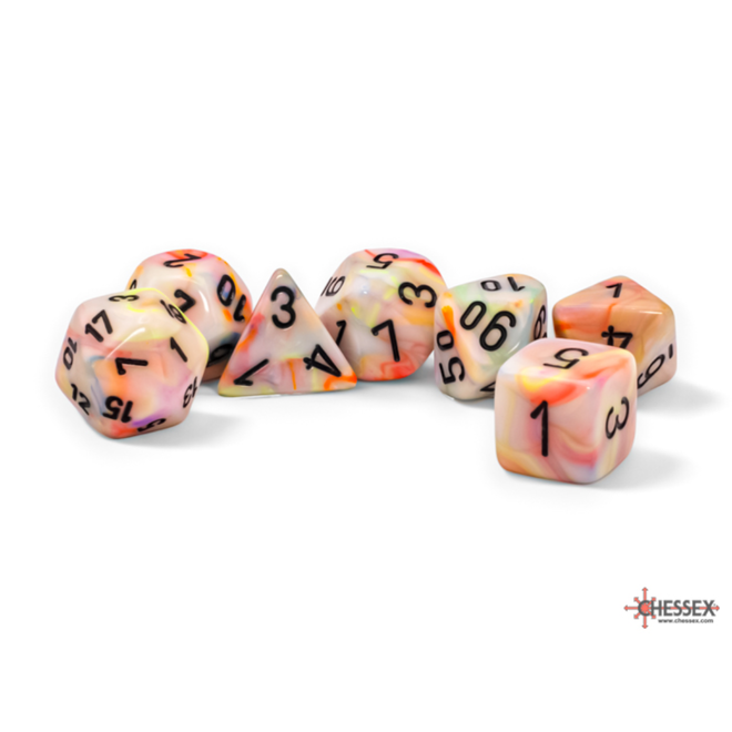Chessex Mega-Hedral Dice - 7pc Set - Festive: Circus / Black - Blacklight Reactive