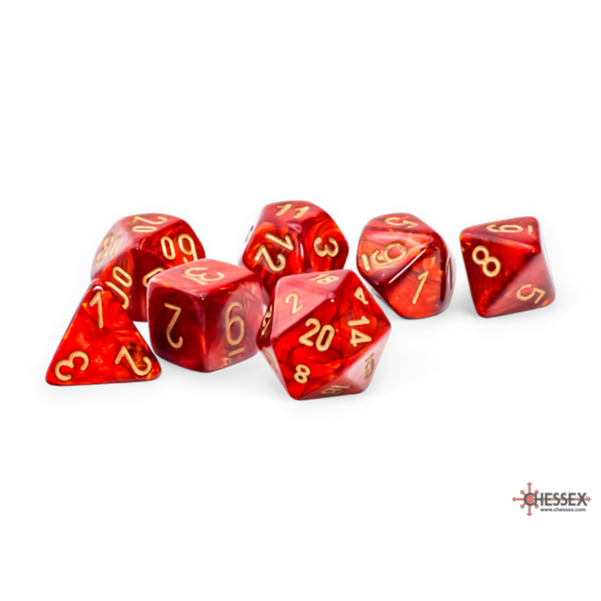 Chessex Mega-Hedral Dice - 7pc Set - Scarab: Scarlet / Gold