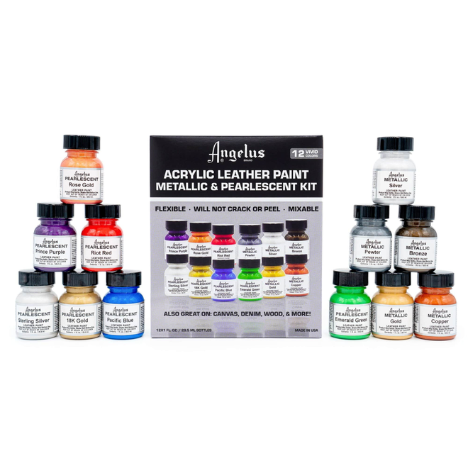 Angelus Acrylic Leather Paint - Metallic & Pearlescent Kit - 12pk