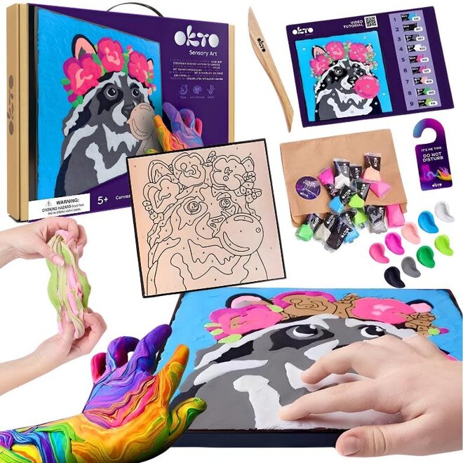 OKTO Sensory Art - Raccoon Coloring With Clay By Numbers Kit