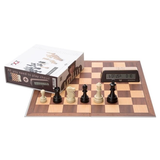 DGT: The Chess Innovators: Chess Starter Box: Brown (Pieces + Board  + Clock)