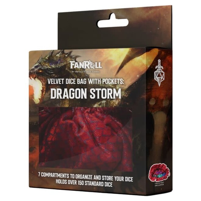 Fanroll Dice Bag: Dragon Storm: Velvet Compartment Dice Bag: Red Dragon Scales