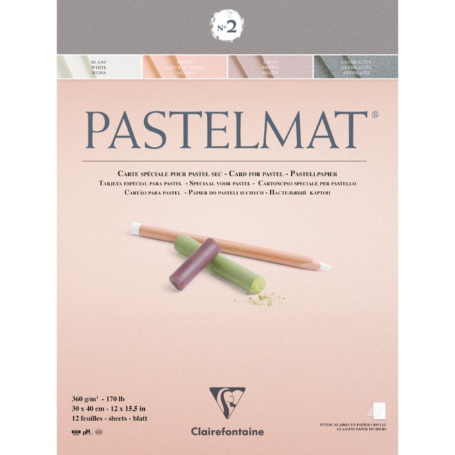 Pastelmat 12X16" 3 Sheet Each Of White, Sienna, Brown, Anthracite
