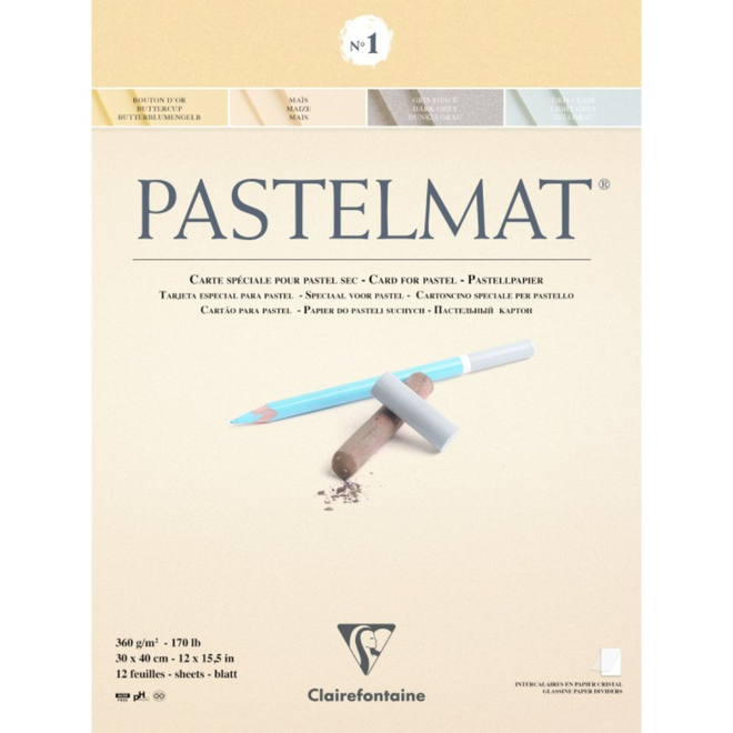 Pastelmat Pastel Card - 170lb 12x15.5" 12 Sheets - Buttercup, Maize, Dark Grey, & Light Grey