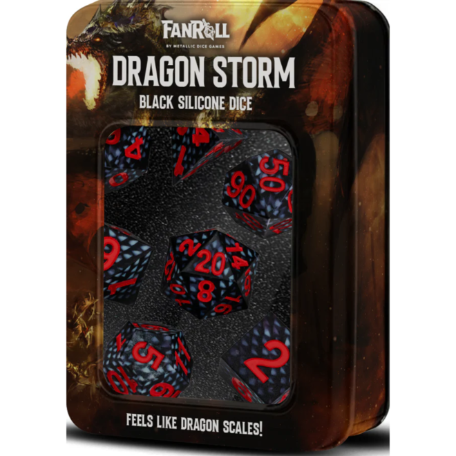 FanRoll Dragon Storm Dice - 7pc Polyhedral Set - Black Dragon Scales