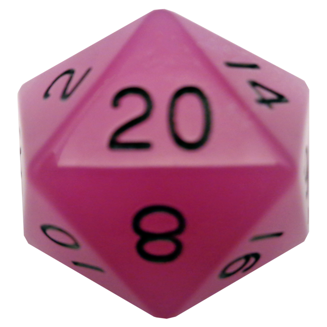 35mm Mega Acrylic D20 - Glow in the Dark: Purple w/ Black Numbers