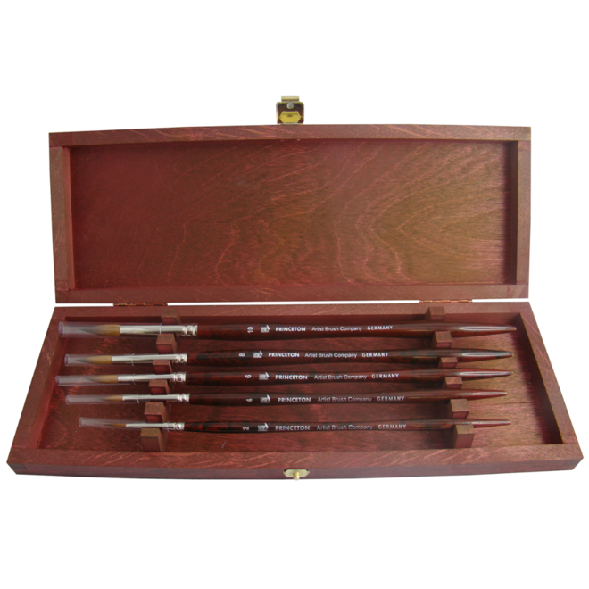 Princeton Siberia Kolinsky Sable Brushes - Collector's Edition Wooden Box Set - #2, 4, 6, 8, & 10 Round