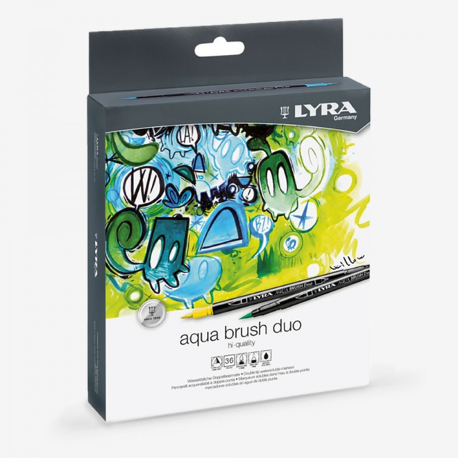 Lyra Aqua Brush Duo - Double Tip Watersoluble Markers - 36 Colours
